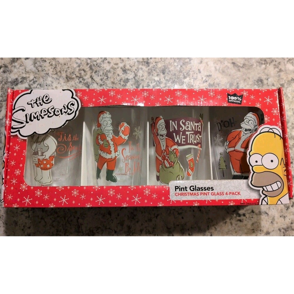 The Simpsons Christmas Pint Glasses Set 4 Homer Santa 2010 Holiday Gift Box